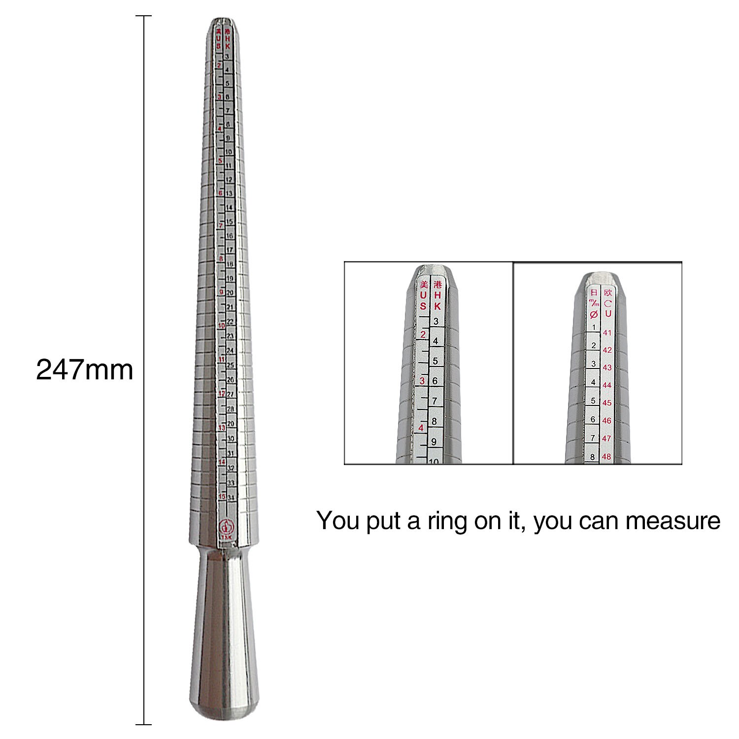 Ring Sizer Measurement Tool Set US, UK,Hong Kong, Japan and Europe Measuring Finger Circumference Measure Finger Size DIY Hammer