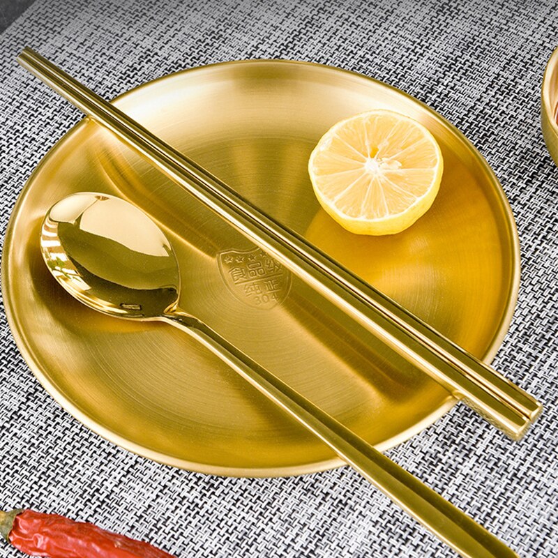 6Pcs Rvs Koreaanse Servies Barbecue Restaurant Cup Lepel Eetstokjes Diner Plaat