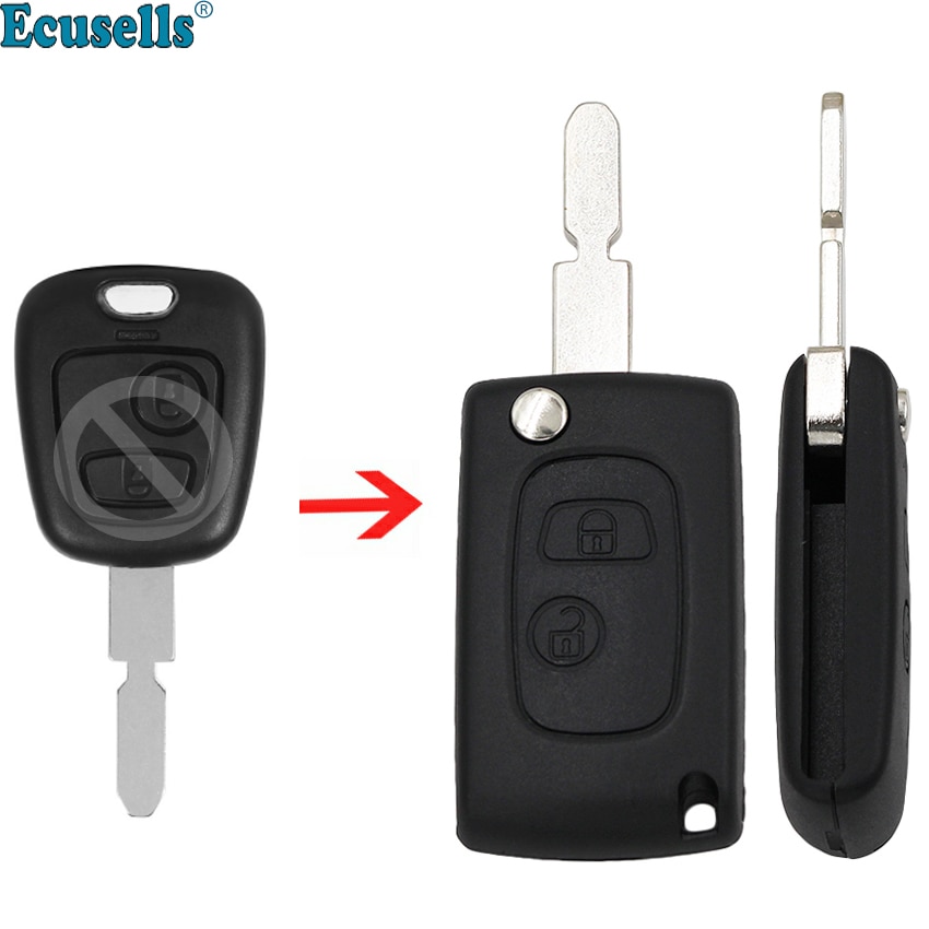 2 Knoppen Gewijzigd Flip Remote Key Shell Case Fob Voor Peugeot 406