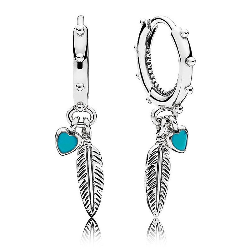 925 Sterling Zilveren Asymmetrische Alluearring Hart Spirituele Veren Kleine Harten Van Pan Earring Voor Vrouwen Mode-sieraden: 1