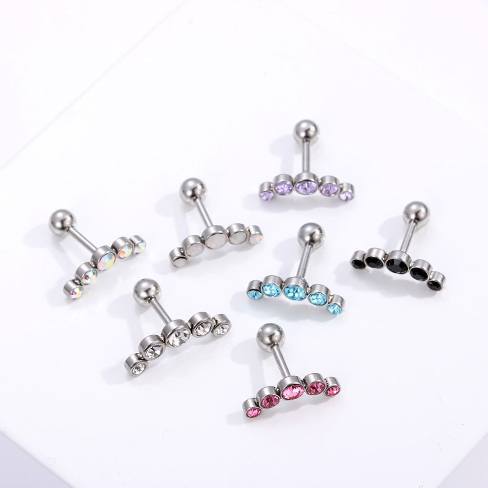 1Pc Rvs Crystal Gem Opal Oorbellen Punk Rock Oor Piercing Stud Oorbellen 16G Crescent Kraakbeen Helix Tragus oor Nagel