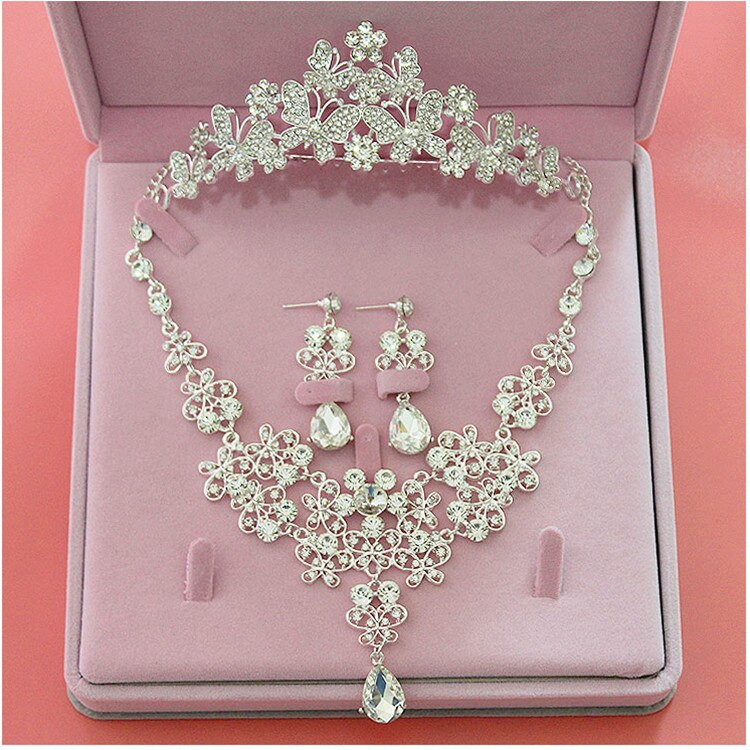 Crystal Wedding Bridal Sieraden Sets Vrouwen Tiara Kronen Bruid Earring Ketting Bruiloft Sieraden Accessoires: Style E 3Pcs Set