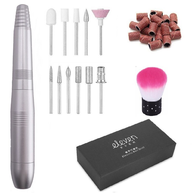 1 Set Elektrische Nail Boor Pen Manicure Machine Draagbare Nail File Boor Grinder Manicure Pedicure Gereedschap Nail Art Gereedschap: Silver