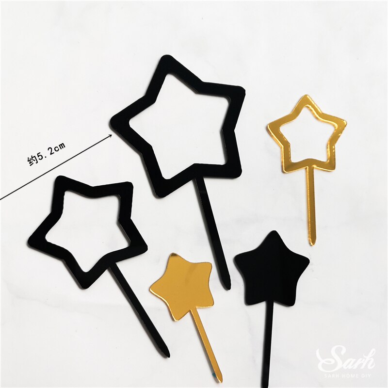 Crown Swan Gold Feather Cake Topper Hollow Star Birthday Party Decoration for Baby Shower Baking Supplies Anniversary Sweet: Hollow stars set