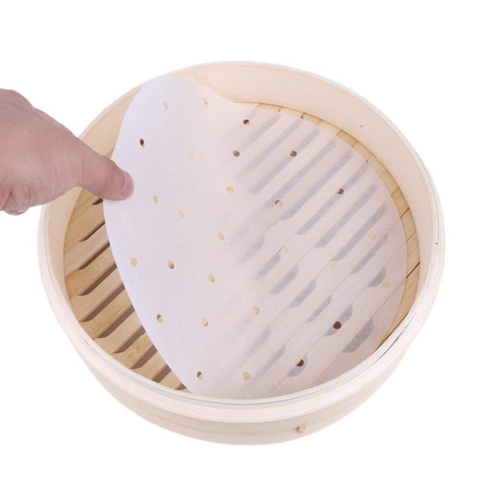 100 ark 7 tommers steamer papir kjøkken perforert tremasse papir steamer non-stick dampmatte rund matlaging steamer papir