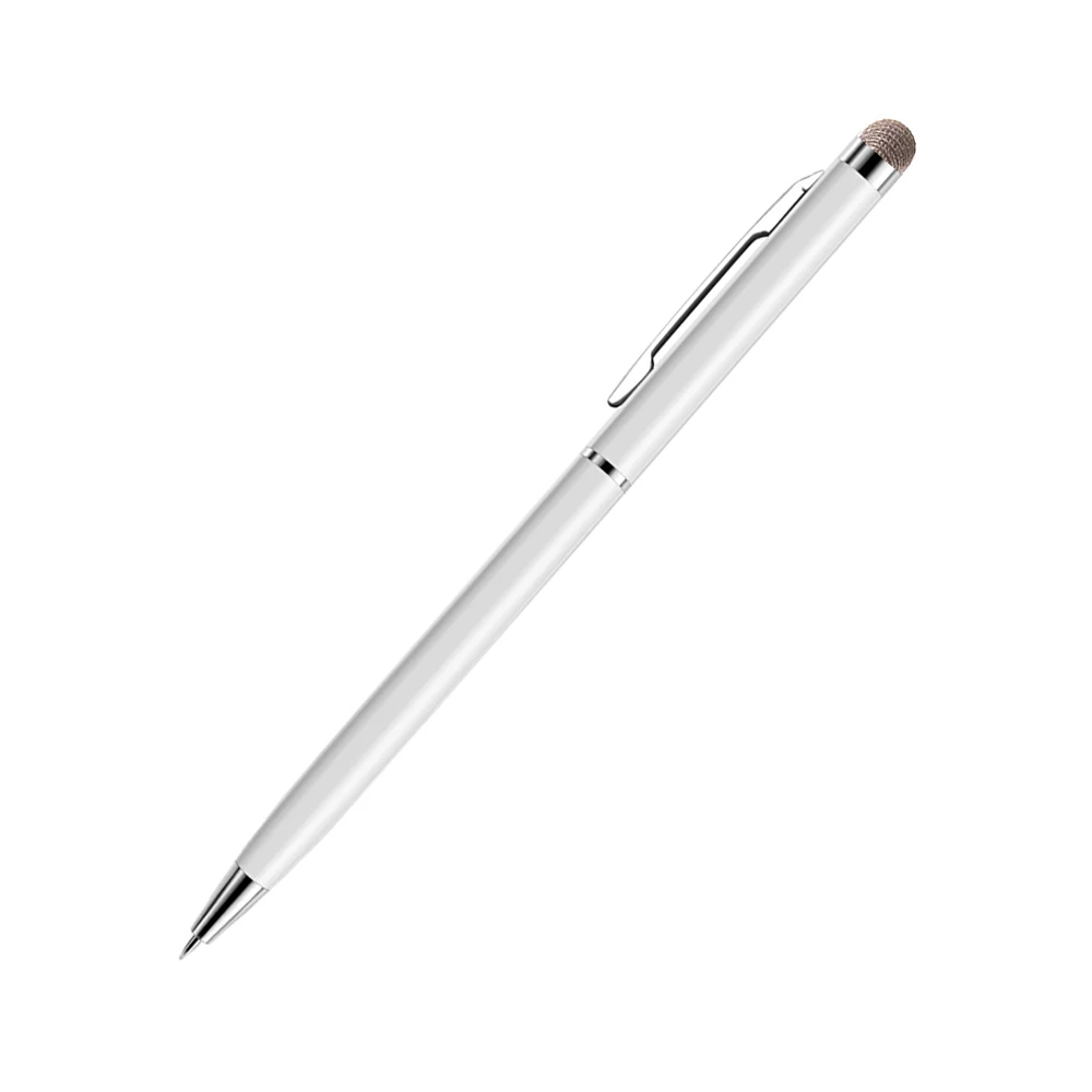 2 In 1 Mini Metal Capacitive Touch Screen Microfiber Stylus With Roller Ballpoint Pen For Apple iPad iPhone: WHITE / Blue