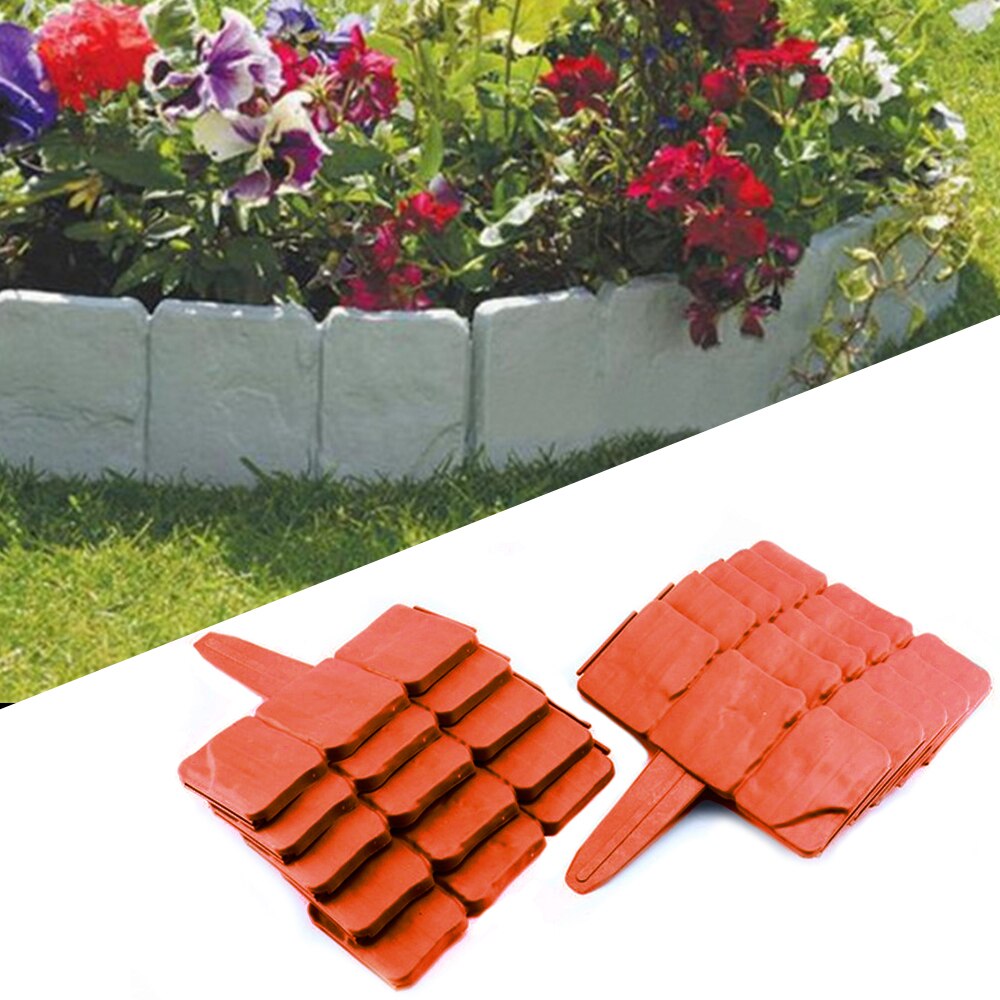 10PCS Fence Edging Cobbled Stone Effect PP Lawn Edging Plant Flower Border Decorative Folding Landscape For Garden Home Decor
