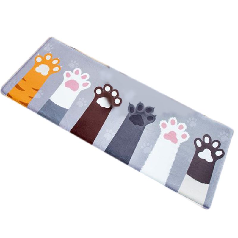 Rectangle Area Entrance Door Mat Cartoon Cat Paw Fish Print Non-Slip Sponge Floor Carpet Flannel Absorbent Bath Rug: A-4