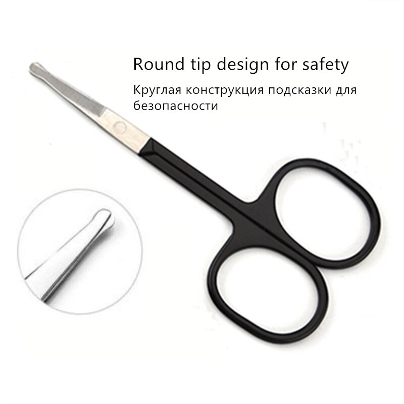 Tijeras de maquillaje de acero inoxidable, punta afilada/REDONDA/inclinada con mango de pintura de Piano, tijeras para pelo de nariz y cejas, herramienta de depilación facial