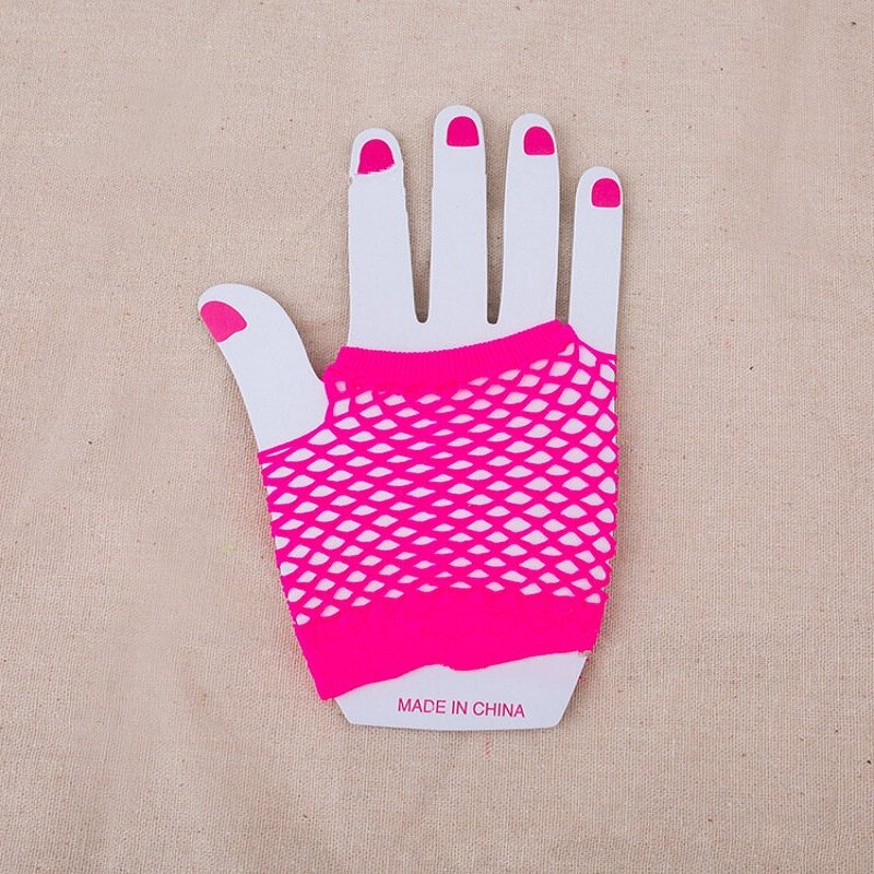 Nylonowe kolorowe rękawiczki kabaretki bez palców na 80s zaopatrzenie solidny i akcesoria kostiumowe różbyć winnym krótkie rękawiczki kabaretki dodatki na imprezę: Różowy