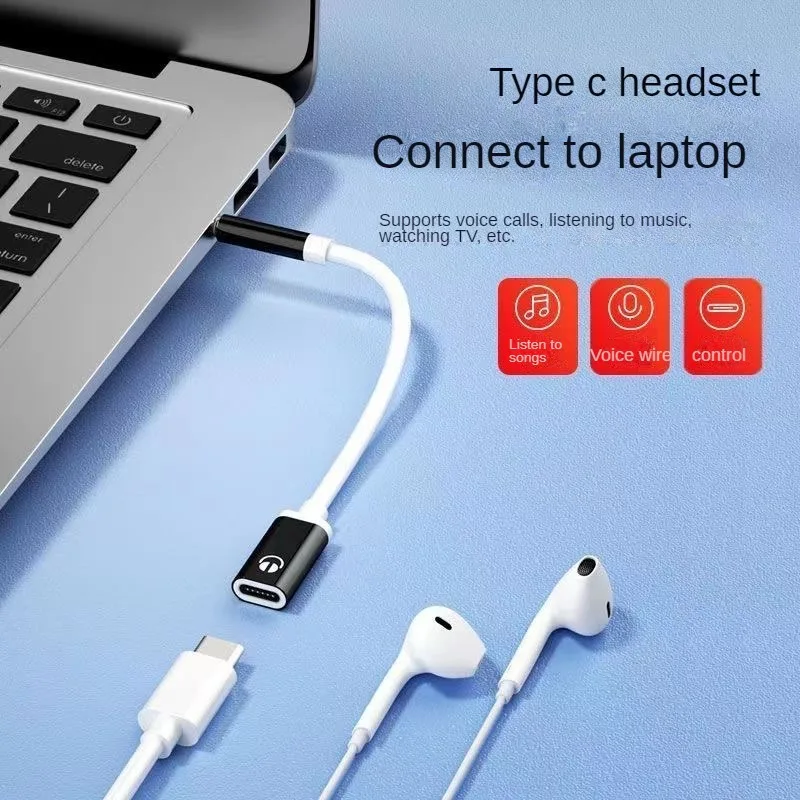 1pcs 3.5mm Male To Type-C Female Headphone Aux Cable Converter Type-C To Flat Headphone Round Head Adapter Cable