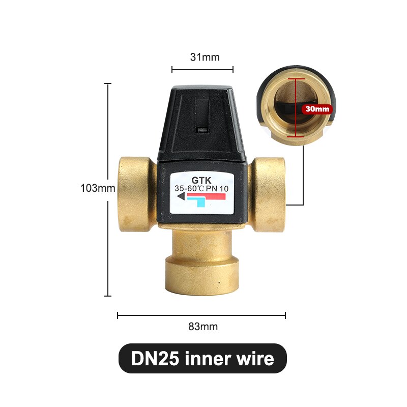 DN20/DN25 Solar Water Heater Valve 3-Way Brass Thermostatic Mixer Valve Male Female Thread Mixing Valve Accessories 3/4" 1": DN25-2
