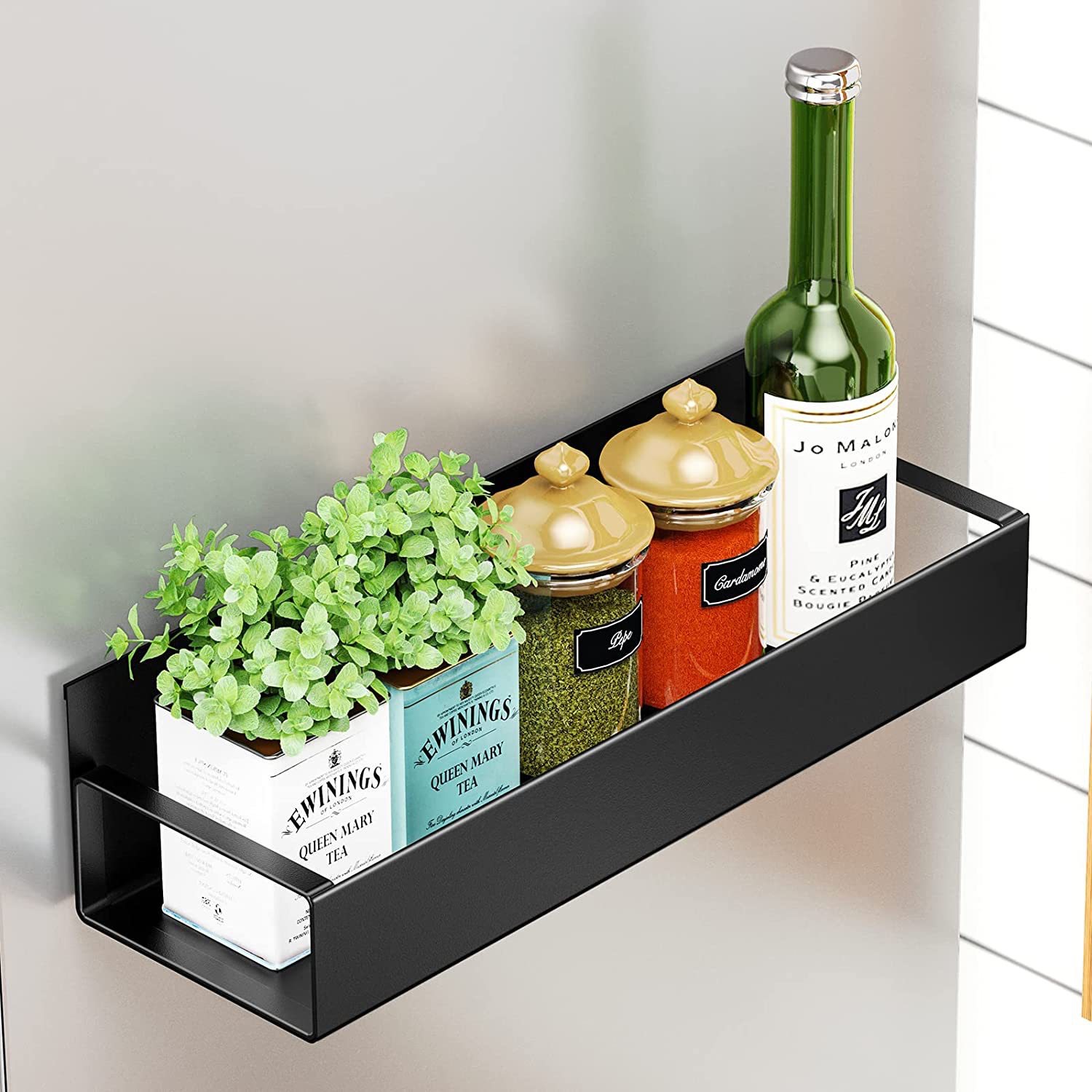 Zwart Magnetisch Opbergrek Koelkast Planken Kruiden Koelkast Zijplank Ijzer Huishoudelijke Ruimtebesparende Keuken Organizer Houder