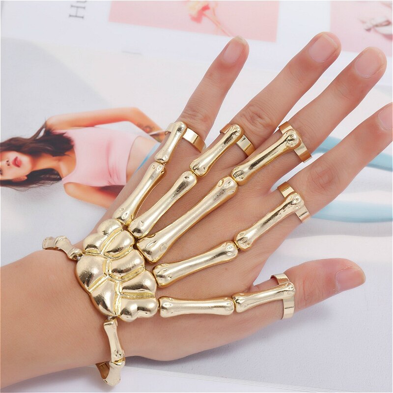 Halloween Bracelet For Women Gothic Punk Hand Skull Skeleton Elasticity Adjustable Bracelet Bangles Femme Party Accessories