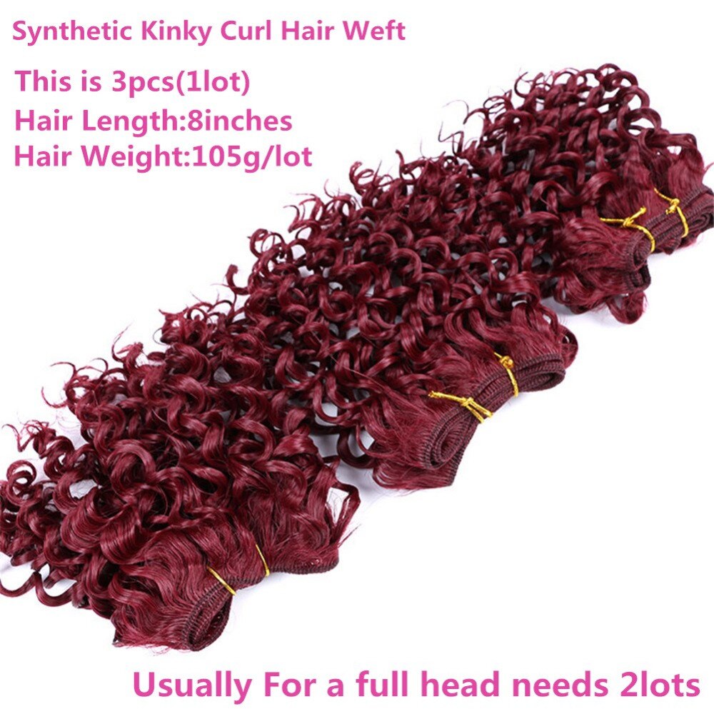Chorliss 8 "afro kinky tukka kudonta synteettisten hiusten pidennykset ombre viininpunainen kutoa virkkaa hiukset kuteen 105g/ erän 3 kpl / erä