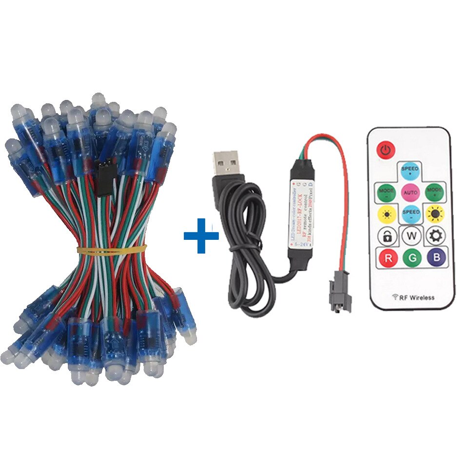 50pcs DC 5V input WS2811 Full Color LED Pixel Light Module 12mm IP68 waterproof RGB color 1903IC Digital LED christmas Light: USB 14key controller