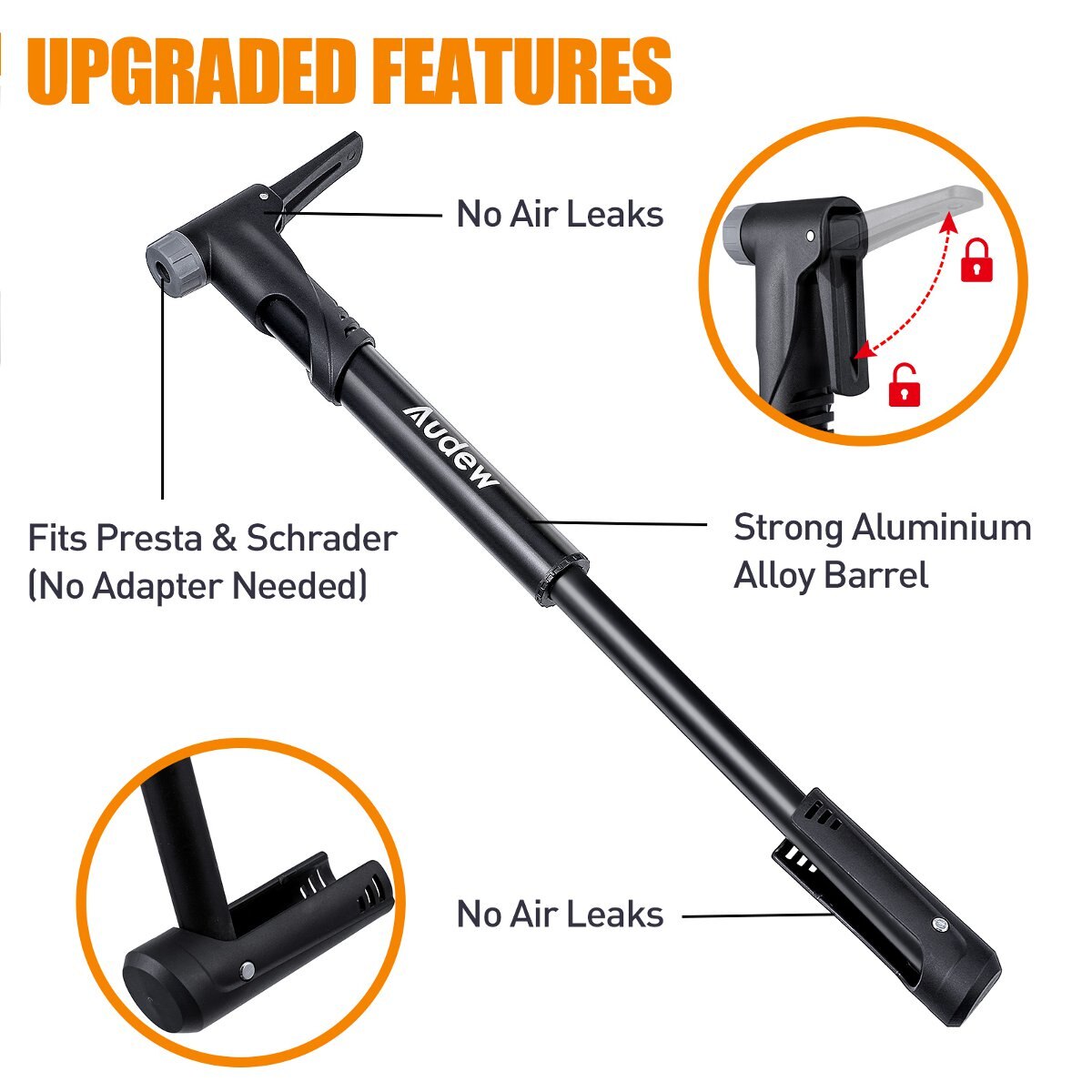 Audew Mini Bike Pump High Pressure 120 PSI Portable Mini Inflatable Pump Cycle Bicycle Tyre Hand Air Floor Standing Bike Pump