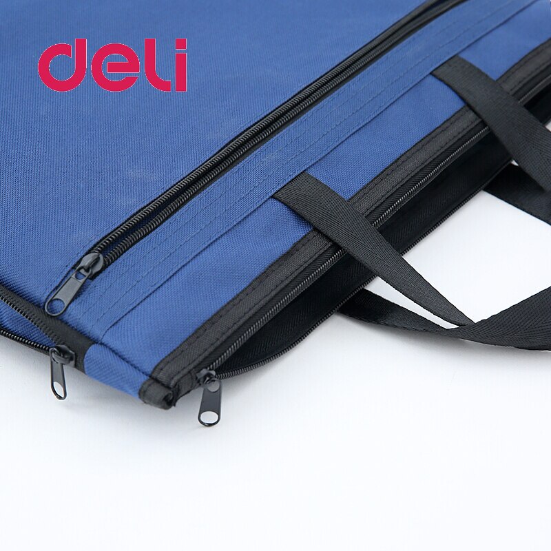 Deli 1pcs Waterproof File Folder Capacity Double Layers Document Holder Zipper File Bag with Handle Waterproof Canvas Handbag