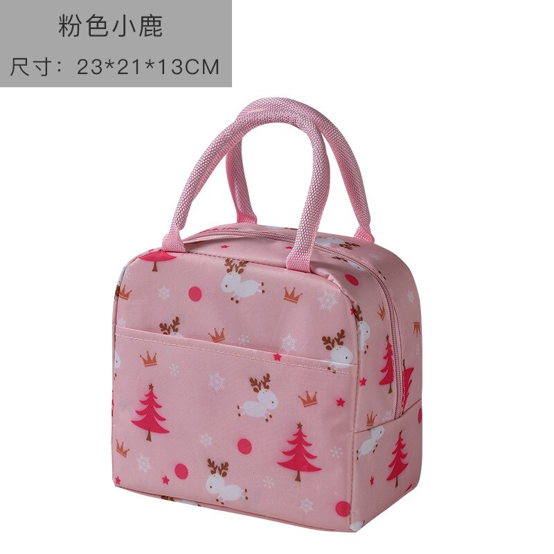 Cold Insulation Bag Thickened Lunch Bag Ice Bags Student Portable Waterproof Lunch Box Bags Lunch Box: Pink Deer