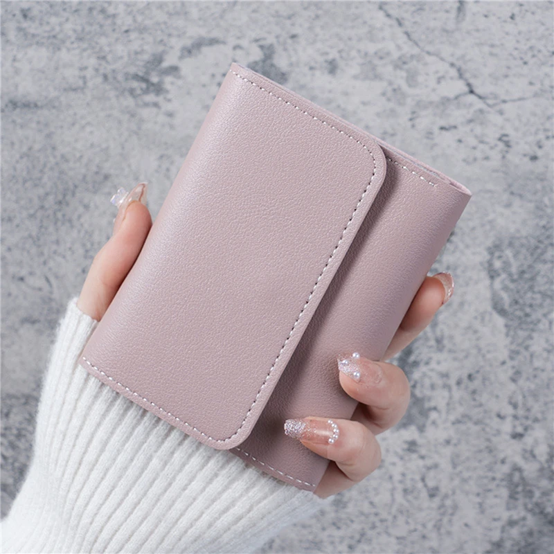 Cute PU Leather Short Wallet for Women Small Hasp Girl Credit Card Holder for Coin Purse Female Wallet Short Purse for Women: SKY BLUE