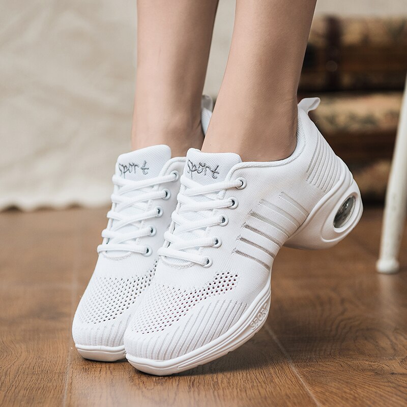 Danssneakers Dames - Ademend Mesh Bovenwerk, Zachte PU Zool, Veters Jazz Modern Dansschoenen