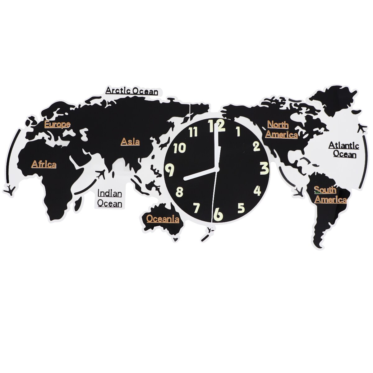 1pc Silent World Map Wall Clock Decorative Home Living Room Bedroom: Black / 80X45cm