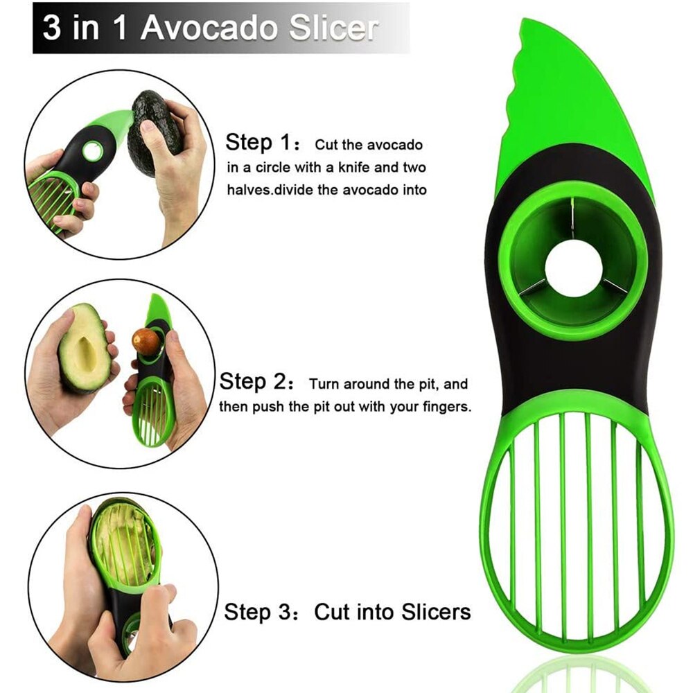 Avocado Slicer 3-In-1 Avocado Cutter Gereedschap Multifunctionele Avocado Mes Fruit Dunschiller Als Een Splitter Pitter Dunschiller keuken Gadget