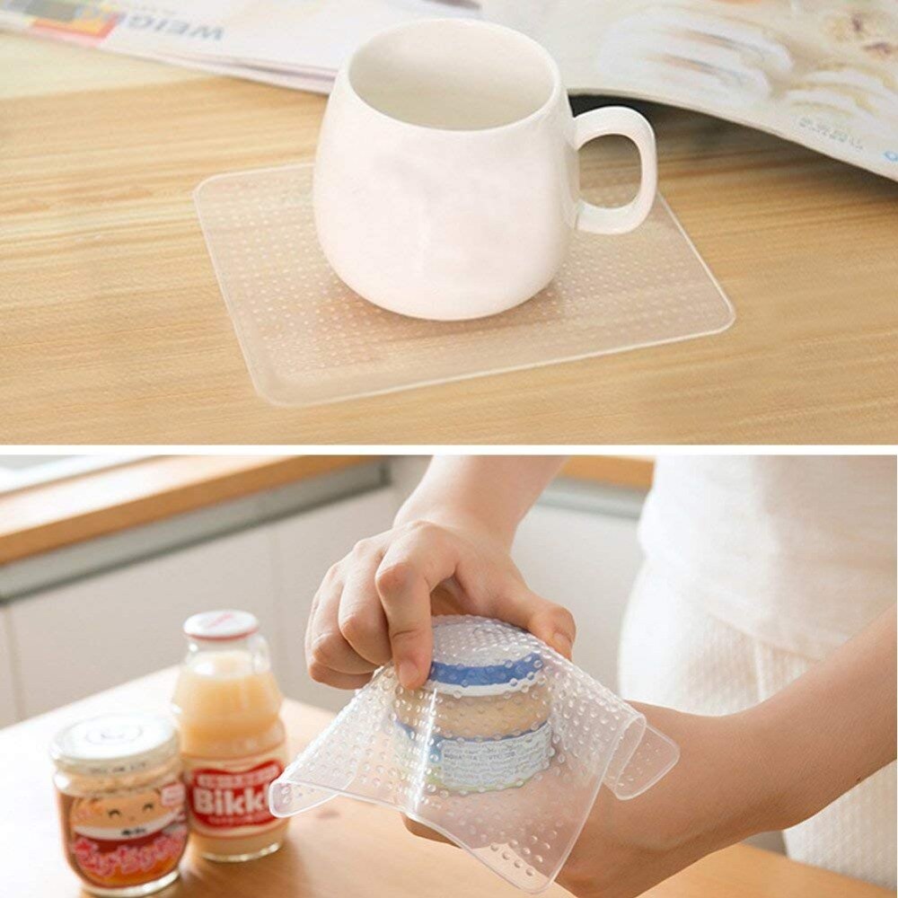 4 pcs Multifunctional Food Fresh Keeping Saran Wrap Kitchen Tools Reusable Silicone Food Wraps Seal Vacuum Cover Lid Stretch