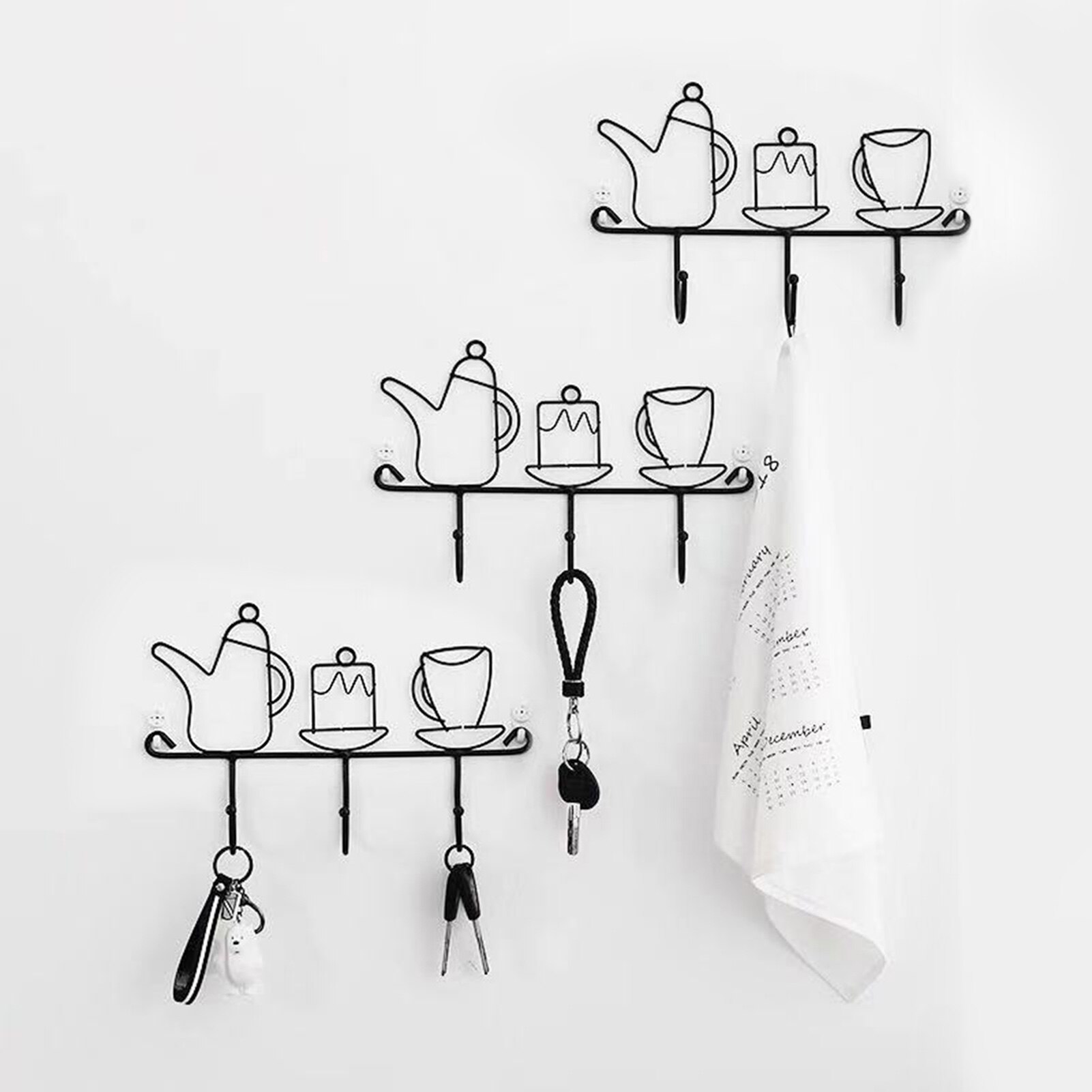 Key Holder Wall Mounted 3 Hook Key Rack Organizer Purse Hanger Cast Iron Shelf Hanging Hooks Mount Rack Home Decor