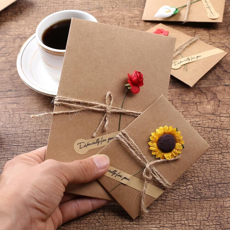 Handmade Birthday Small Greeting Card Retro Kraft Paper Business Wish Card Thanksgiving Card Small Card Custom