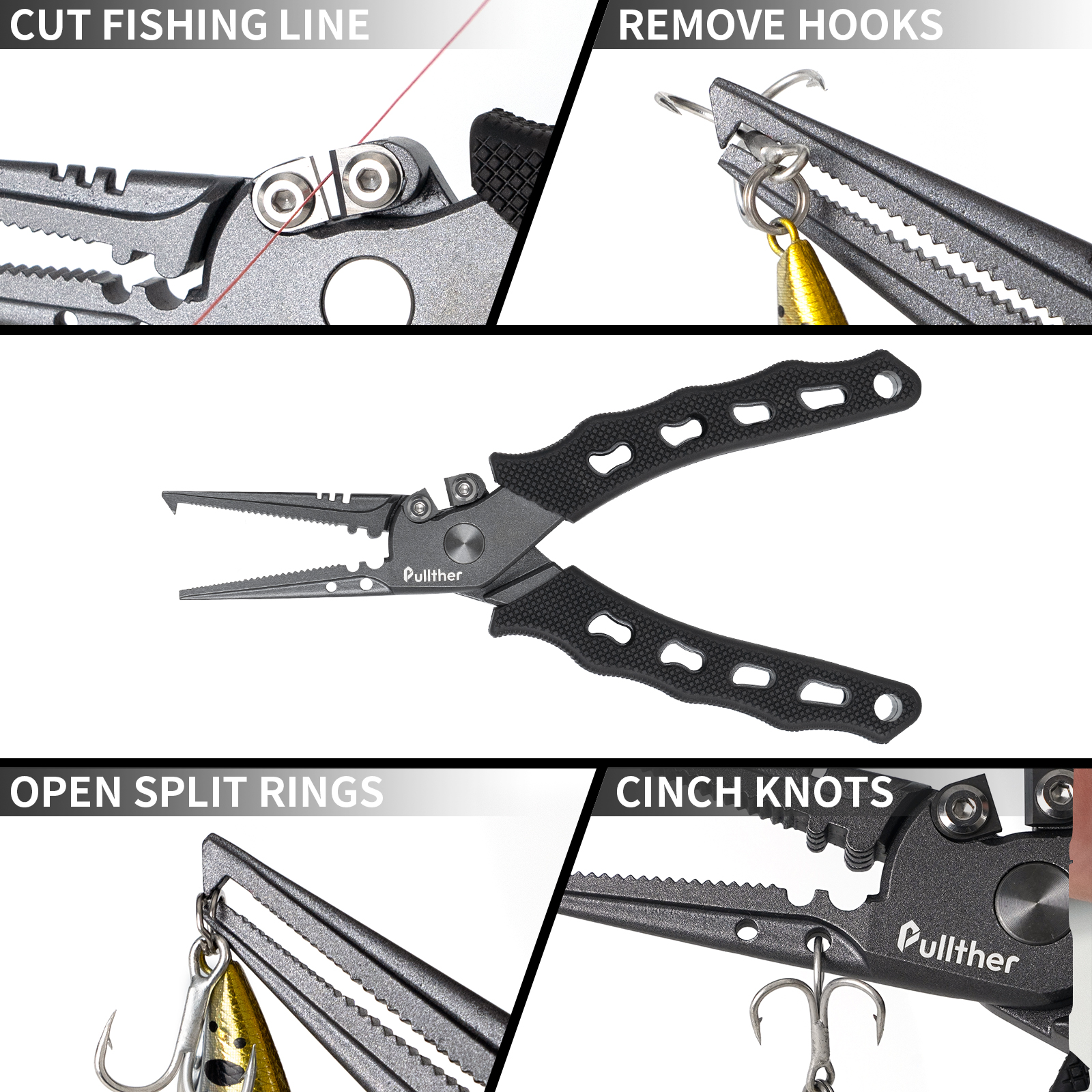Alicates de pesca de acero inoxidable Pullther, cortadores de línea trenzada multifuncional, juego de alicates removedores de anzuelos, herramientas de aparejos de pesca