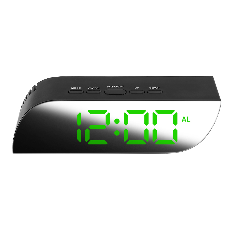 To-mode digitalt led stort vækkeur keystone spejl tid temperatur display vækkeur bord ur digital alarm: Grøn farve