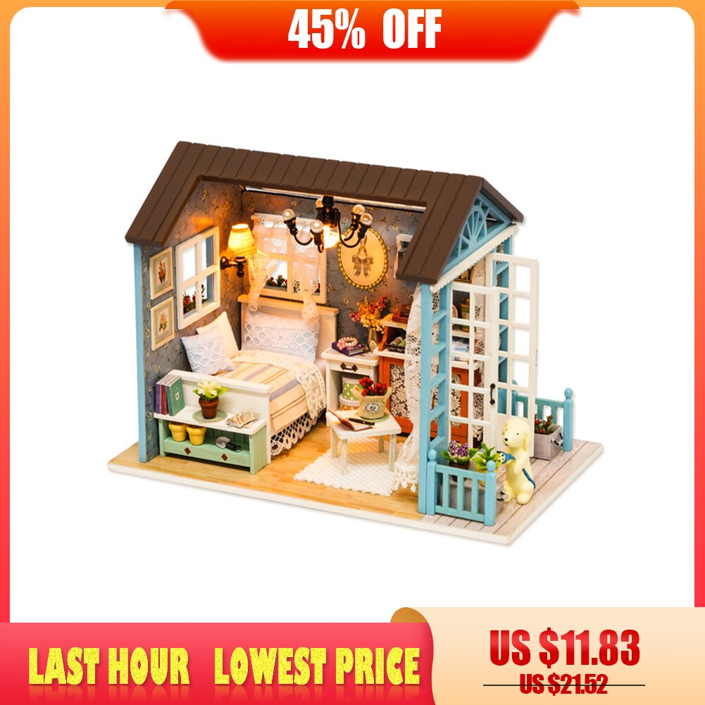 Amerikaanse Stijl Houten Speelgoed Voor Kinderen Klassieke Huis Diy Mini Poppenhuis Speelgoed Met Led Licht Handgemaakte Poppenhuis Meubels Kit