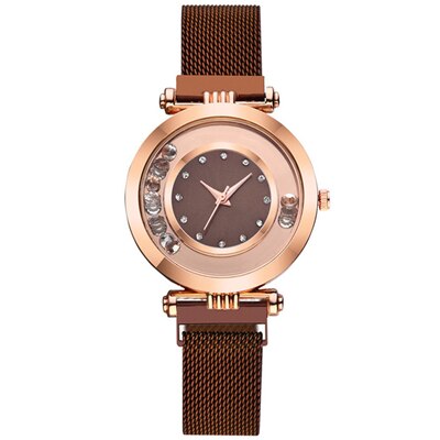 Luxe dameshorloges dameshorloge met vloeiende strass-steentjes, magnetisch dameshorloge met kwarts, relogio feminino, reloj mujer klok: Koffie