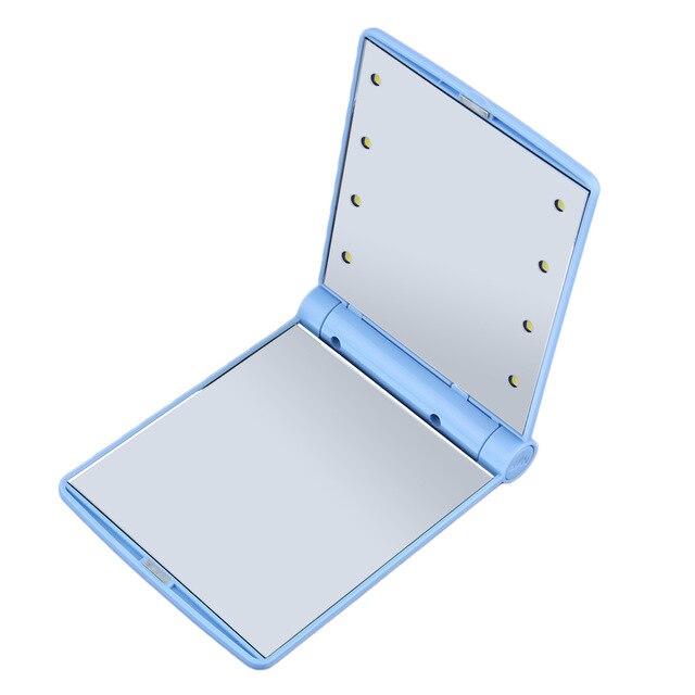Espejo de maquillaje para mujer, grados de rotación, luz LED 5X /10X, ampliación plegable, maquillaje cosmético, espejo de baño: Azul