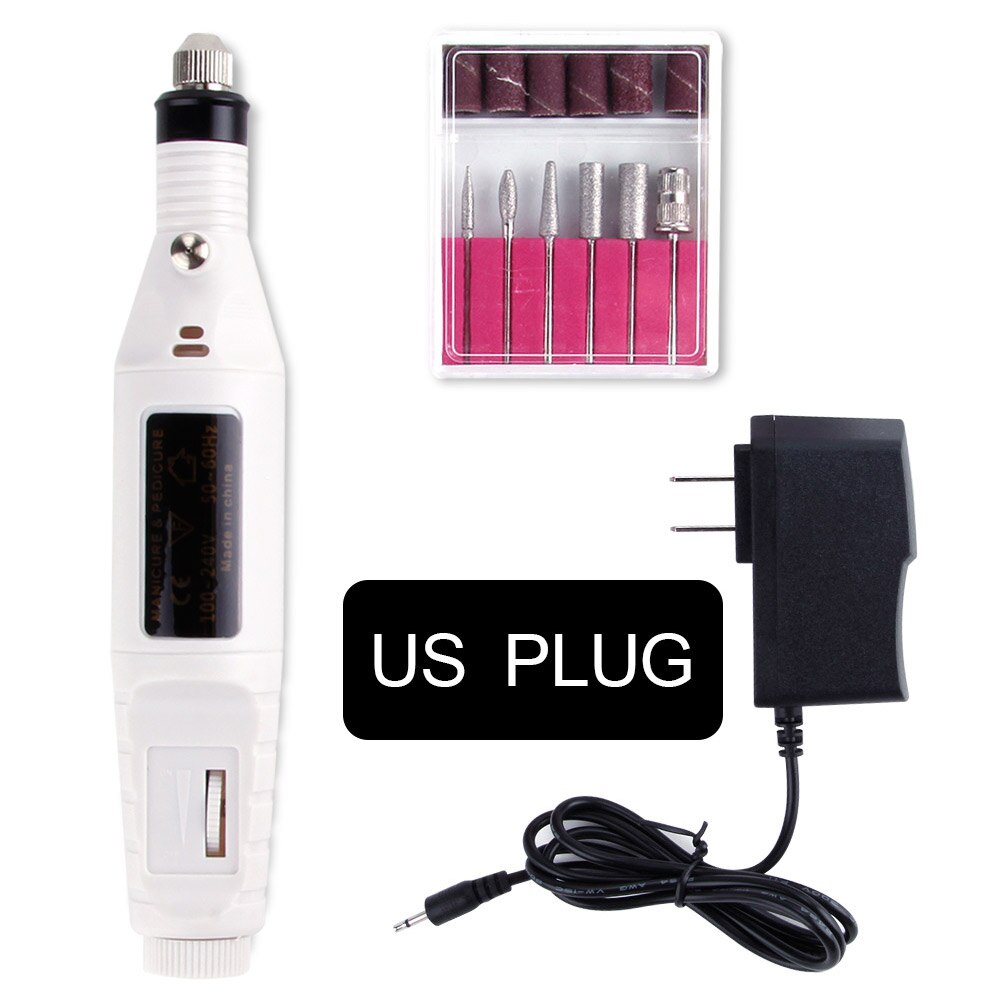 Taladro eléctrico para uñas, herramienta para manicura y pedicura, cuidado de los pies, 1 unidad: White US Plug