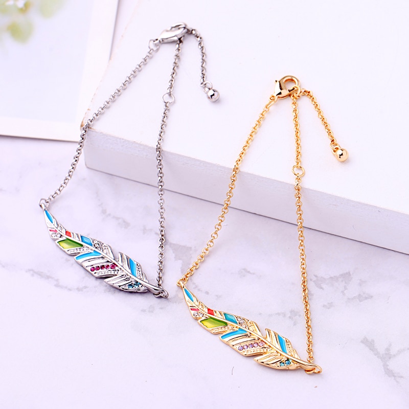 Bohemia Featheriness Bracelet Crystal Wrist Chains Lobster Clasp For Women Jewelry Accessories