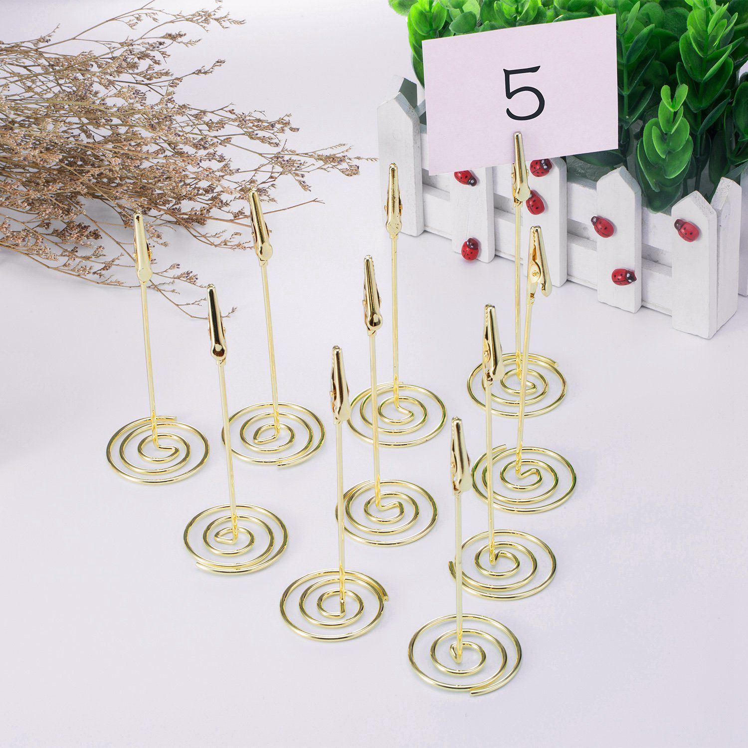 12 Pcs Table Number Card Holders with Alligator Clip Photo Memo Holder Clips for Wedding Party Favor, Golden