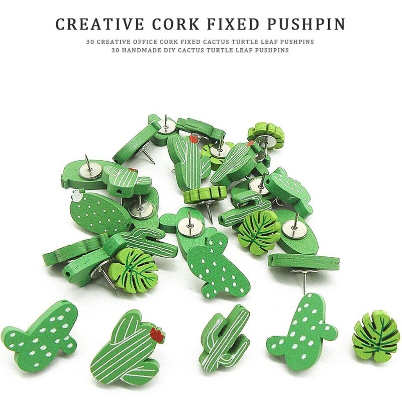 30Pcs Houten Push Pins Cactus Palmblad Thumb Tack Decoratieve Leuke Pushpins Voor Foto Muur, Kaarten, bulletin Board Of Kurk Boards