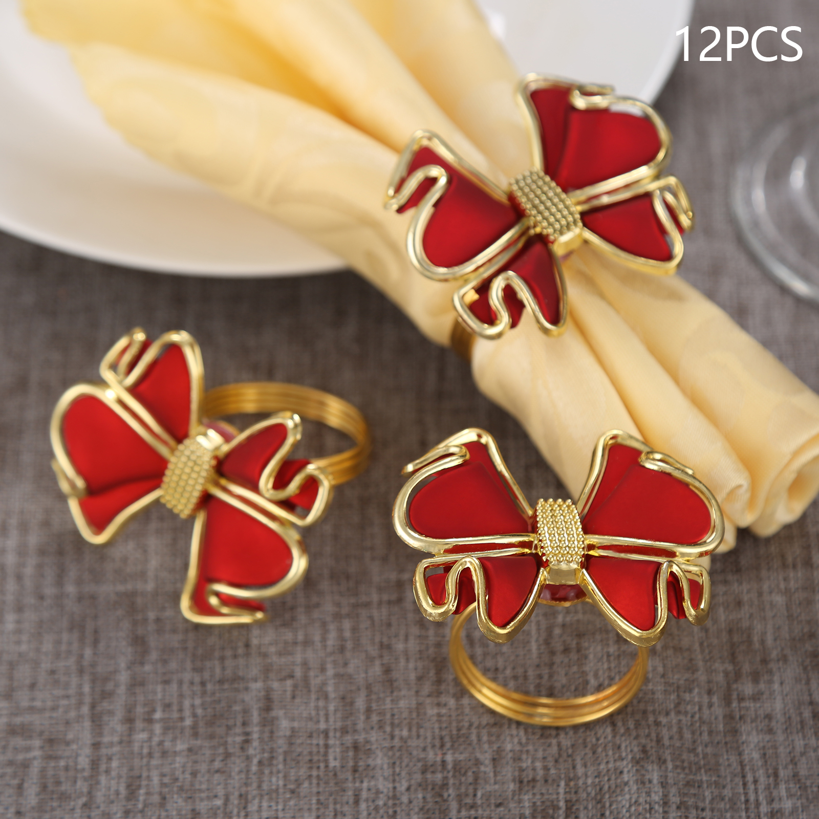 Servilletero con forma de lazo rojo de , anillo de acrílico con hebilla para boda, ceremonia, , decoración para el hogar, 6/12 piezas: 12Pcs