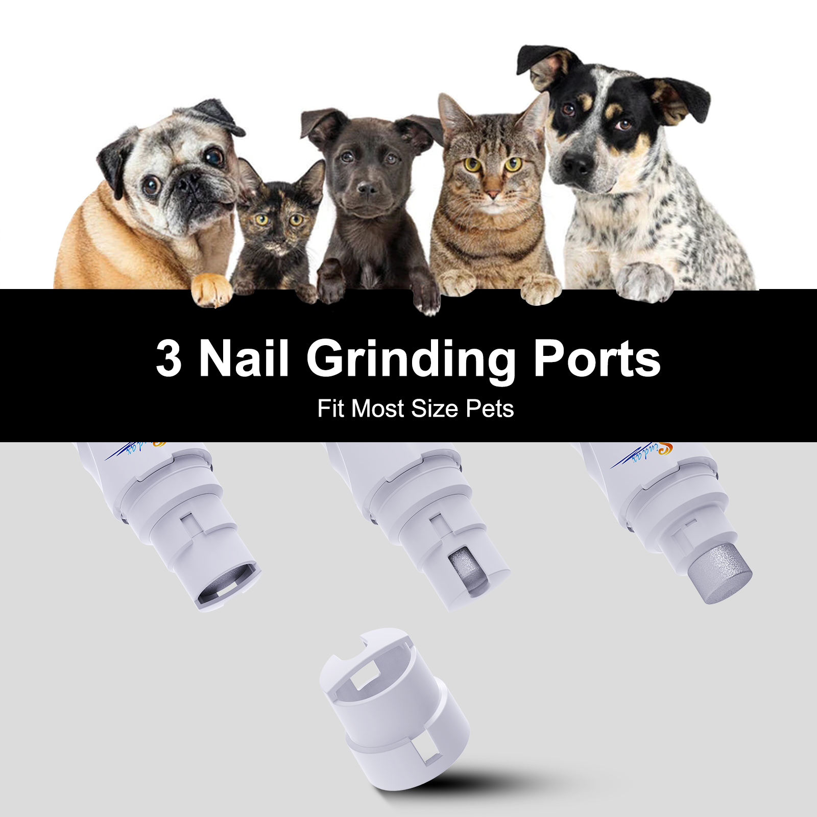 Hunde-neglesliber usb-genopladelig elektrisk kæledyrs-neglesliber og -trimmer smertefri kalk til hundekløer stille 2- hastigheder kæledyrs-neglefil