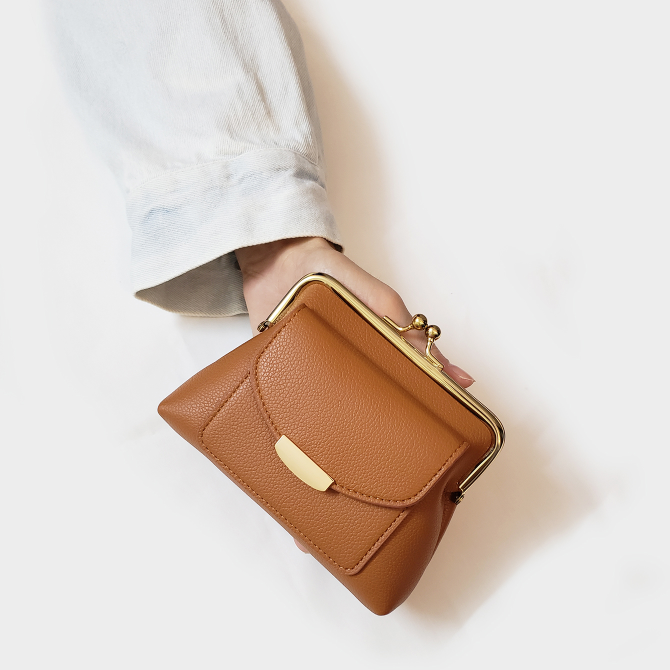 Vintage litchi-mønster håndveske lommebok dame kort søt trendy liten myntveske kortlommebok: Himmelblå