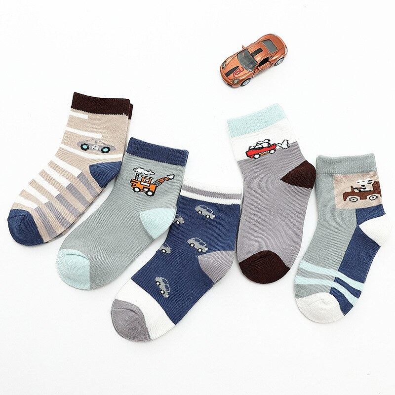 Chaussettes en coton pour enfants de 3 à 15 ans, pour garçons, jolis motifs de dessins animés, automne et hiver, 5 paires/lot