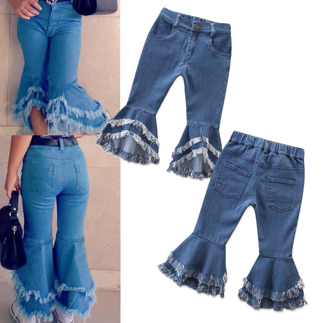 Tofs flickor byxor barn jeans utsvängda byxor barnkläder patchwork småbarn baby barn jeansbyxor barn & #39 ;s boot cut byxor