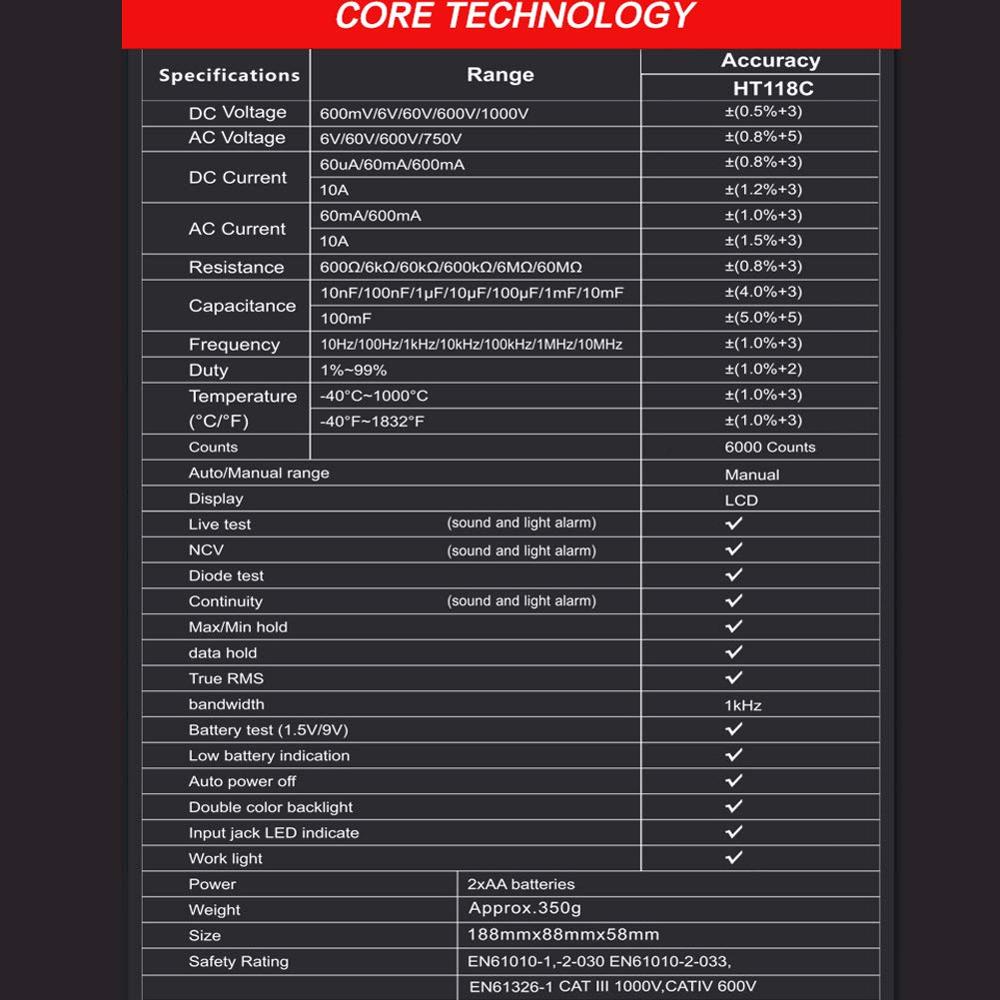 Multímetro Digital avanzado multifunción DC AC 6000 Tester de conteo, medición de temperatura, inductancia y capacitancia