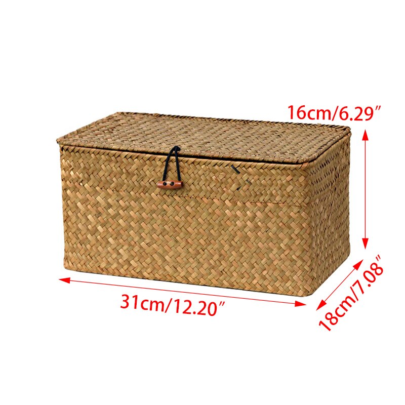 Grote Rieten Doos Rechthoekige Zeegras Opslag Mand Met Deksel Rotan Organizer Voor Kast Plank Tafel Thuis Manden: 31x18x6cm-yellow