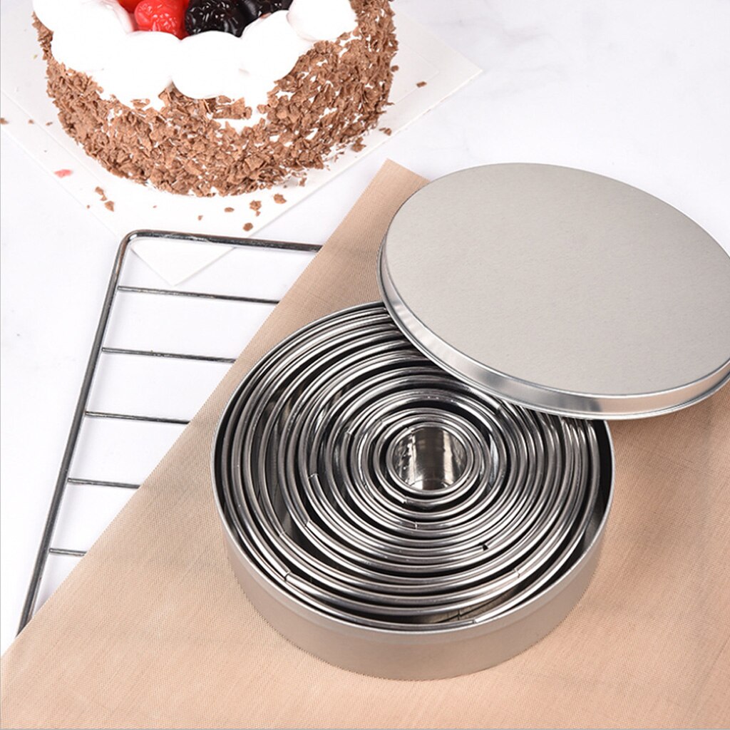 Stainless Round Cookie Biscuit Cutter Set 14Pcs Metal Ring Molds Heavy Duty