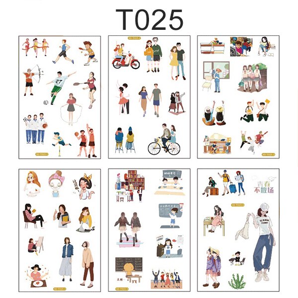 Pegatinas de papel Washi Kawaii para diario, suministros de papelería decorativos para cuaderno, álbum de recortes, 6 hojas: 25