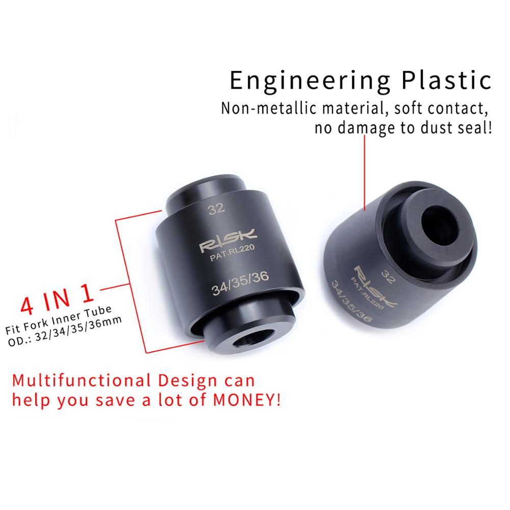 Risk 4 en 1 Herramienta de instalación de sello de horquilla delantera de bicicleta, instalación de sello de polvo de horquilla de suspensión de bicicleta de montaña, ajuste de horquilla de 32/34/35/36mm