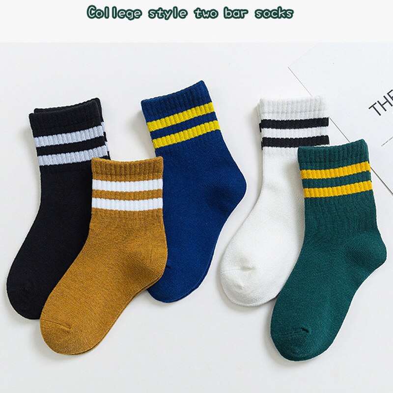 Calcetines de algodón a rayas para niño y niña, medias de tubo deportivas de Color sólido, ropa escolar suave, 5 unids/lote